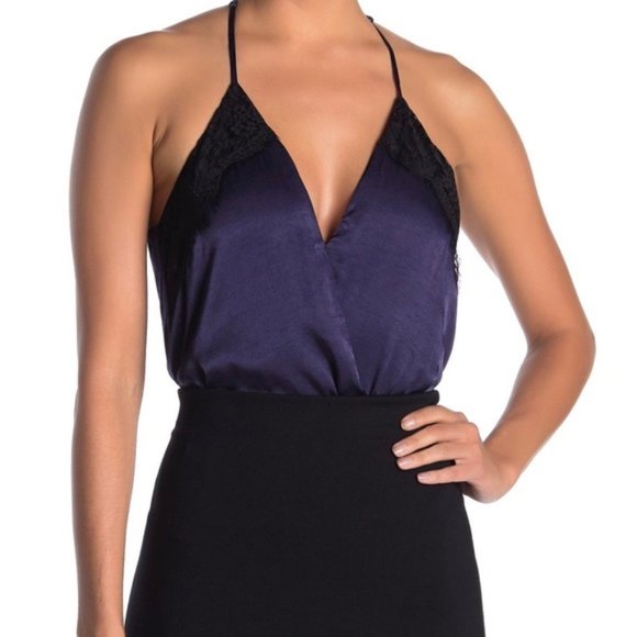 Socialite Blue Black Lace Trim Bodysuit Size XL - Picture 2 of 13